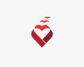 Heart ribbon bird vector logo. Valentines day vector logotype. Hope charity symbol