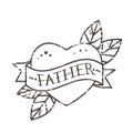 Heart with ribbon and inscription Father. Greeting retro postcard element for father`s day. vintage tattoo. flat vector