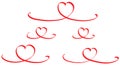 Heart ribbon set drawn by hand in red color. Valentines day symbol. Love concept. Digital painting in vector EPS 10