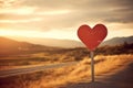 Heart is road sign. Valentine's day background. Generative AI Royalty Free Stock Photo