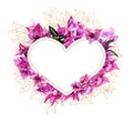 Heart romantic frame with watercolor and golden bougainvillea flowers Royalty Free Stock Photo