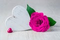 Heart and Rose Flowers on rustic table - Valentine Concept Royalty Free Stock Photo