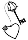 Heart, rose and old key