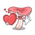 With heart russule mushroom mascot cartoon