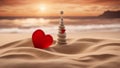 heart on the sand A sand wave background with a heart and a stone tower on it. The background is sandy Royalty Free Stock Photo