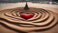 heart on the sand A stone tower with a heart on a sand wave background. The tower is made of stones Royalty Free Stock Photo