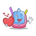 With heart school bag character cartoon