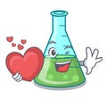 With heart science beaker mascot cartoon