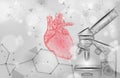 Heart science microscope 3d medicine low poly concept. Triangle red pharmacy drugstore background. Modern drug treatment