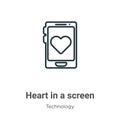 Heart in a screen outline vector icon. Thin line black heart in a screen icon, flat vector simple element illustration from Royalty Free Stock Photo