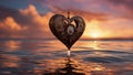 heart in the sea steampunk love background with a heart on water. The heart is a magical artifact that is activate