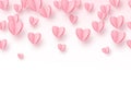 Heart seamless background with light pink paper cut hearts. Love pattern for graphic design, cards, banner, flyer