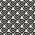 Heart seamless geometric pattern, endless texture. Monochromes striped hearts on white background. Vector