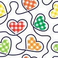 Heart seamless pattern. Check cute hearts. Background checked scottish style. Repeated checks pattern. Repeating love patern for d