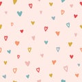 Heart seamless pattern. Color hand drawn heart texture. Valentines Day card. Color doodle hearts in different shapes