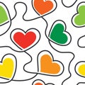 Heart seamless pattern. Continuous line hearts. Outline line heart. Background fashion style. Repeated cute pattern. Repeating lov