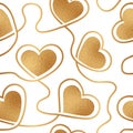 Heart seamless pattern. Gold hearts design love prints. Repeated background with golden foil effect. Repeating modern pattern. Gli Royalty Free Stock Photo