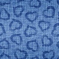 Heart seamless pattern. Indigo shibori denim background. Repeated fade jean printing. Repeating blue distress design for print. Ch