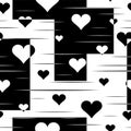 Heart seamless pattern. Repeated abstract hearts background. Black white monochrome design for prints. Repeating geometric patern. Royalty Free Stock Photo