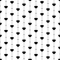 Heart seamless pattern. Repeated black color hearts on white background for design prints. Cute symbol love for girl or woman. Rep