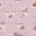 Heart seamless pattern. Repeated rose gold packing. Background for love printing. Repeating pink golden foil. Marble hearts for de