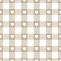 Heart seamless pattern. Repeating plaid tartan pastel color. Check design prints. Repeated scottish flannel. Madras fabric