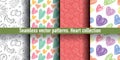 Heart seamless pattern set. Vector love illustration. Valentine`s Day, Mother`s Day, wedding, scrapbook, gift wrapping paper, Royalty Free Stock Photo