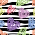 Heart seamless pattern. Vector love illustration. Strip, zebra. Valentine`s Day. Wedding, scrapbook, gift wrapping paper, textile Royalty Free Stock Photo