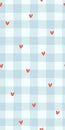 Heart seamless pattern vector with red confetti on blue gingham background. Vertical vichy check style for phone background, boy Royalty Free Stock Photo