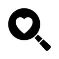 Heart search icon. Heart under magnifying glass. love search