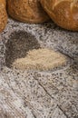 Heart of sesame seeds with bread buns Royalty Free Stock Photo