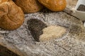 Heart of sesame seeds with bread buns Royalty Free Stock Photo