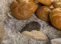 Heart of sesame seeds with bread buns Royalty Free Stock Photo