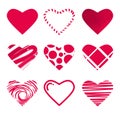 the romantic heart set with group of red sweet flat hearts Royalty Free Stock Photo