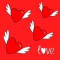 Heart set with wings. Cute cartoon contour sign symbol. Winged shining angel hearts. Royalty Free Stock Photo