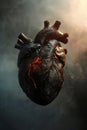 Heart shadowed by cholesterols threat, soft focus on the vessel, suspenseful mood , advertise photo