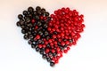 Heart shape assorted berry fruits on white background. Black-blue and red food. Mixed berries with copy space for text. Various Royalty Free Stock Photo