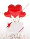 Heart shape balloons and a love note on Valentine