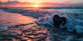 Heart shape on the beach at sunset. Love and romance concept