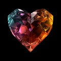 Heart shape, on black background, low poly crystal style. orange, pink and emerald. Valentine\'s Day design element