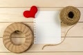 Heart shape with blank space and roll of twine cord , valentine Royalty Free Stock Photo