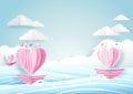 Heart shape boat in sea and cloud sky. Love concept