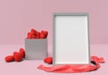 Heart shape in box and card board with Cloth placed on the floor for Valentine, 3d rendering