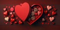 Heart shape box with chocolates. Valentine\'s Day concept, Red colorful banner Royalty Free Stock Photo