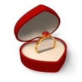 Heart-shape box with golden ring with jewels Royalty Free Stock Photo