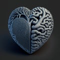 Heart shape by brain texture. Love concept. generative AI.