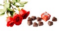 Heart shape chocolate, red roses and gift box Royalty Free Stock Photo