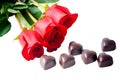 Heart shape chocolate and red roses Royalty Free Stock Photo