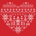 Heart shape Christmas pattern with Santa Claus on red background