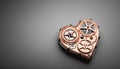 Heart shape clockwork. Gears and cogs mechanism. Valentine`s Day